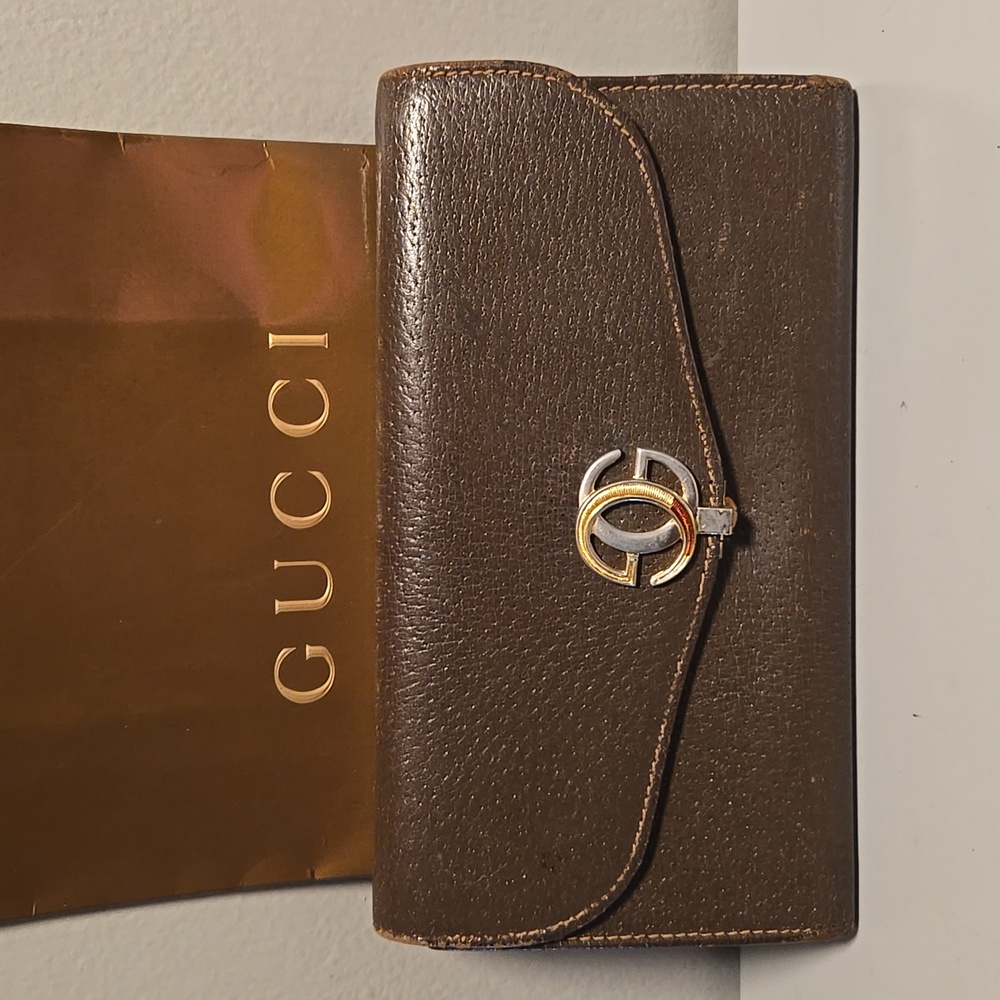 Gucci Vintage Kisslock Wallet Brown Leather - Picture 1 of 13